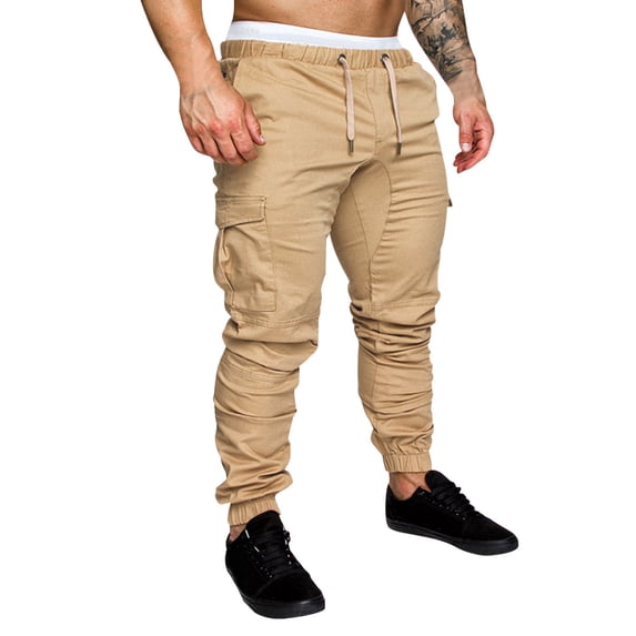 Outfmvch Cargo Pants for Men Long Johns for Men's Solid Color Tooling Multi-pocket Casual Pants Leggings Trousers Men's Pants Khaki M