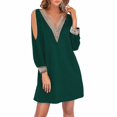 thumbnail image 1 of Outfmvch Cocktail Dresses for Women,wedding Guest Dresses for Women,green Dress,homecoming Dresses,women's Long Sleeved Off Shoulder Dress V Neck Solid Color Casual Dress Z Green Xl, 1 of 5