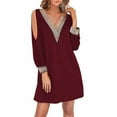 thumbnail image 1 of Outfmvch Cocktail Dresses for Women,wedding Guest Dresses for Women,red Dress,homecoming Dresses,women's Long Sleeved Off Shoulder Dress V Neck Solid Color Casual Dress Z Wine S, 1 of 5