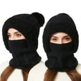 thumbnail image 1 of Outfmvch Cold Cap Womens Knit Beanie Hat Fleece Lined Winter Scarf Mask Set Snow Caps Plush Earmuff Skull Hats with Pompom 3 in 1 Fuzzy Winter Hat Black 4 One Size, 1 of 6