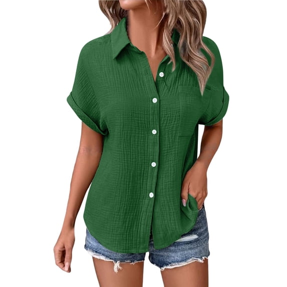 Outfmvch Cotton Button Down Shirts for Women Women's Blouses & Button-down Shirts Loose Gauze Tunics Oversized Boyfriend Solid Tunic Tops Womens Linen Tops Green 4XL