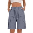 thumbnail image 1 of Outfmvch Cotton Linen Cargo Shorts Hiking Capris Bermuda Shorts Women's Knee Length Baggy Shorts Women Athletic Running Shorts Drawstring & Pockets Summer Outdoor Hiking Summer Jorts for Women Gray L, 1 of 6