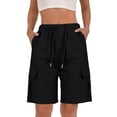 thumbnail image 1 of Outfmvch Cotton Linen Cargo Shorts Summer Outdoor Hiking Capris Baggy Shorts Women Wide Leg Ruffle Bermuda Shorts Athletic Running Shorts Relaxed Fit Multi-pockets Drawstring & Pockets Black L, 1 of 6