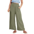thumbnail image 1 of Outfmvch Cotton Linen Pants for Women Flowy Lounge High Waisted Linen Pants Women Gaucho Pant Culottes for Women Drawstring Elastic Waist Casual Drawstring Flowy Pants Women' S Culottess Green S-2XL, 1 of 8