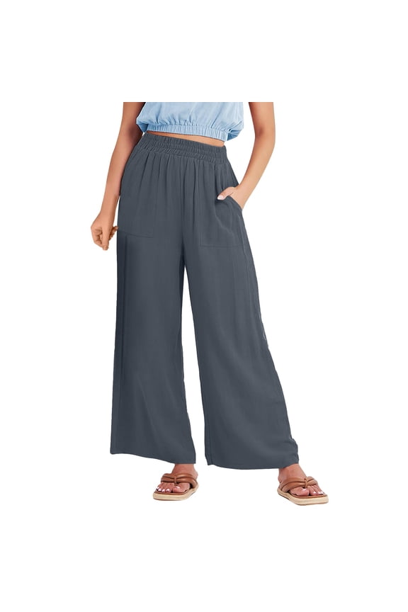 Cotton Linen Pants for Women Linen Palazzo Pants for Women Beach Pants for Women Pedal Pushers for Women High Waisted Linen Pants Women' S Culottes 2026 Trendy Gray S-2XL