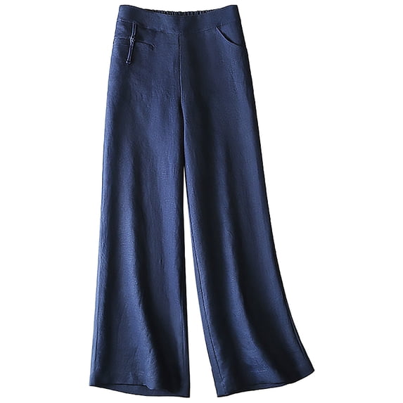 Outfmvch Cotton Linen Pants for Women With Side Pockets Women' S Culottes Loose Fit Summer Pants Women's Culottes Wide Leg Linen Pants Linen for Women Beach Linen Trousers Flowy Lounge Navy M-3XL