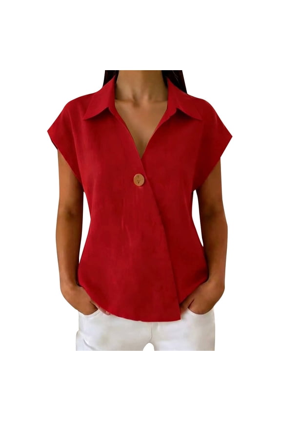 Cotton Linen Tops for Women Button Down Shirts for Women Linen Shirts Women Women Gauze Tops Women's Embroidered Tops Half Sleeve Blouses Summer Tops A1 Red L