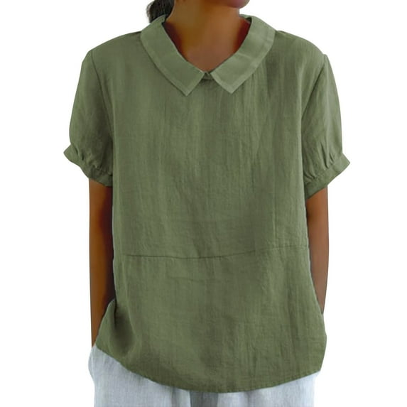 Outfmvch Cotton Tunic Tops for Women Boho Linen Shirts for Women Cotton Dress Shirt Loose Fit Casual V-neck Tops Cotton Linen Short Sleeve Loose Gauze Tunics Green 1 XL