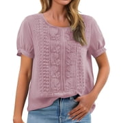 Outfmvch Cotton Tunic Tops for Women Loose Fit Tunic Boho Ethnic Style Peasant Tee Loose Gauze Tunics Cotton Button Down Graphic Shirt Crewneck Button Blouse Pink M