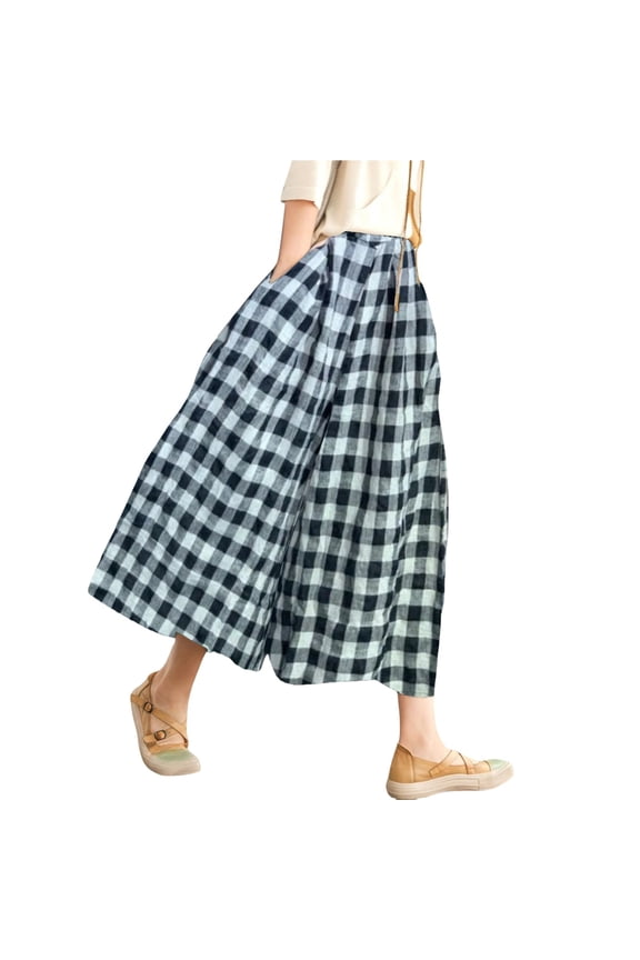 Cropped Linen Pants Women Capris Drawstring with Pockets Women High Waisted Wide Leg Drawstring Elastic Waist Yoga Capris with Pockets Loose Flowy Pants Elastic Waist Trousers White L-5XL