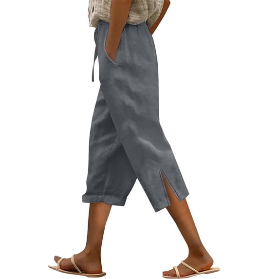 Outfmvch Cropped Linen Pants Women Cotton Linen Pants Wide Leg Crop Pants Women High Waisted Wide Leg Cropped Linen Pants Women Straight Wide Leg Palazzo Pants with Pockets Palazzo Pants Gray S-3XL