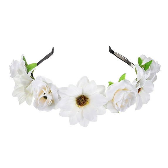 Outfmvch Crown of Thorns Headpiece,Flower Crown Flower Headpiece Summer Wreath Headband Small Rose Headband Girl Adult Headwear Fairy Crown Flower Headband White 2 One Size