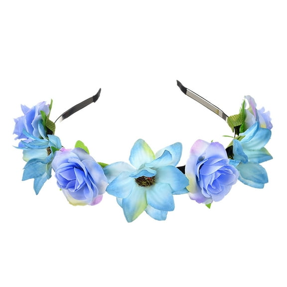 Outfmvch Crown of Thorns Headpiece,Flower Crown Flower Headpiece Summer Wreath Headband Small Rose Headband Girl Adult Headwear Fairy Crown Flower Headband Blue One Size