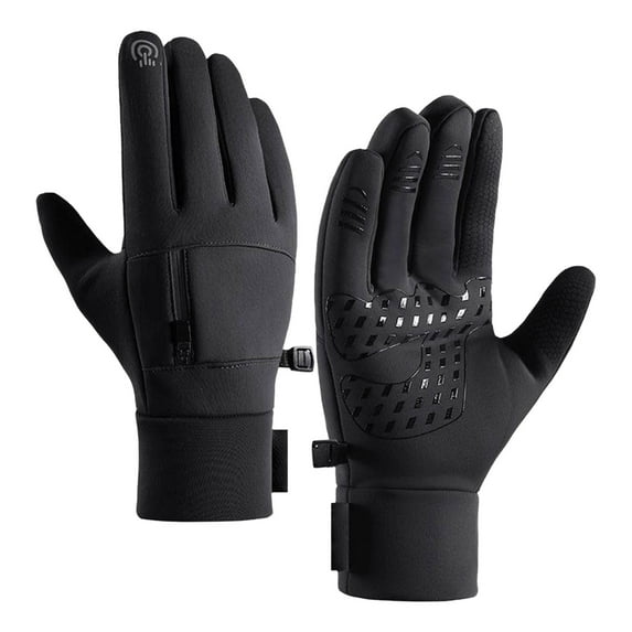 Outfmvch Cycling Gloves for Men Winter Cold Weather, Five Fingers Touch Screen Winter Gloves for Men, Waterproof Anti-slip Warm Gloves Liners for Cycling Biking Walking Sporting Driving Black L