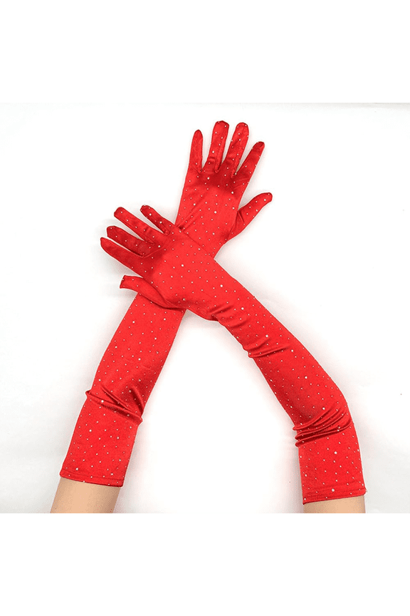 Elbow Length Gloves Sparkly Rhinestone Long Gloves Fingerless Mesh Elbow Length Arm Sleeves Prom Costume Gloves for Women Long Fingerless Gloves for Women Red One Size