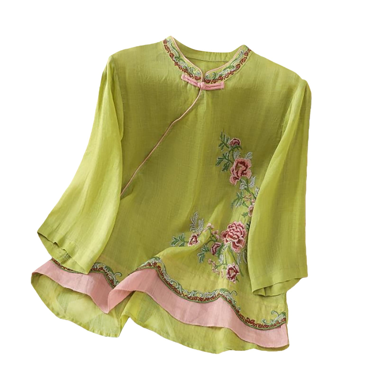 Outfmvch Embroidered Tops for Women Tunic Peasant Linen Tops for Women ...