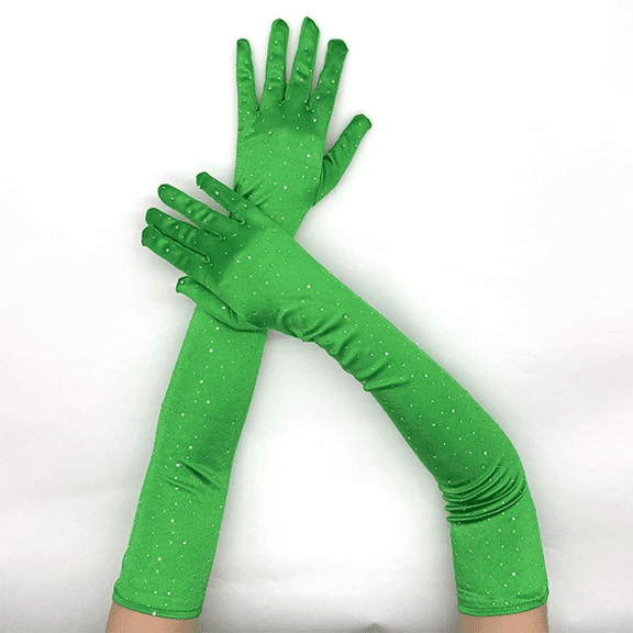 Outfmvch Fairy Gloves Sparkly Rhinestone Long Gloves Fingerless Mesh Elbow Length Arm Sleeves Prom Costume Gloves for Women Striped Arm Warmers Green 4 One Size