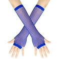 thumbnail image 1 of Outfmvch Fingerless Hand Warmers Lone Fishnet Gloves Fingerless For Women Fish Net Arm Sleeve Mesh Goth Punk 80s Accessories Long Fingerless Gloves Blue One Size, 1 of 3