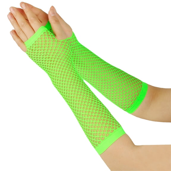 Outfmvch Fingerless Hand Warmers Lone Fishnet Gloves Fingerless For Women Fish Net Arm Sleeve Mesh Goth Punk 80s Accessories Women Fingerless Gloves Green One Size