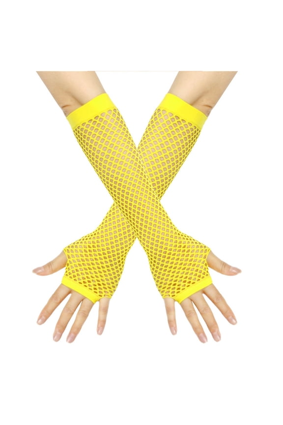Fingerless Hand Warmers Lone Fishnet Gloves Fingerless For Women Fish Net Arm Sleeve Mesh Goth Punk 80s Accessories Women Fingerless Gloves Yellow One Size