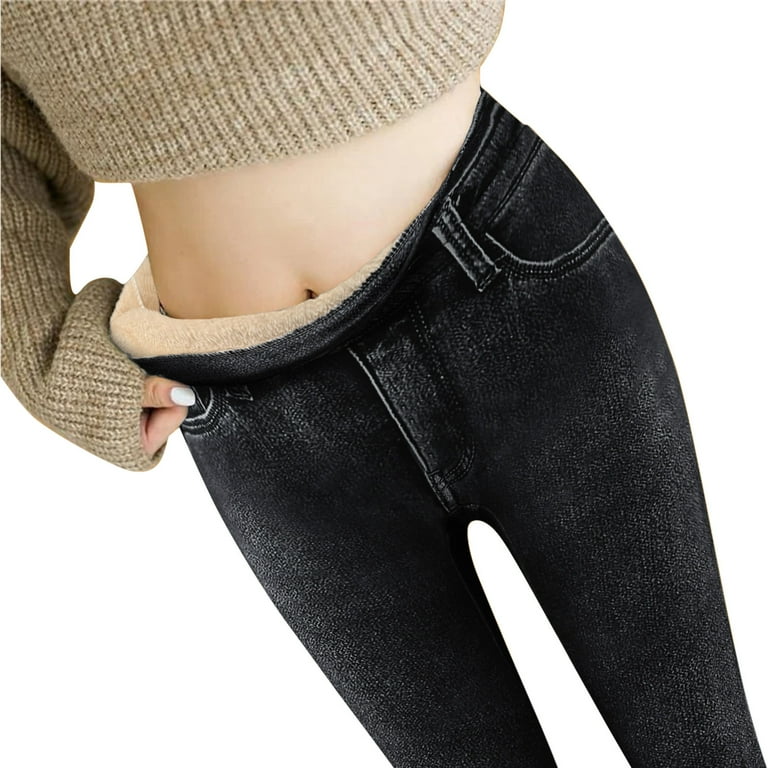 Outfmvch Fleece Lined Jeans Women Stretchy Jeans for Women High