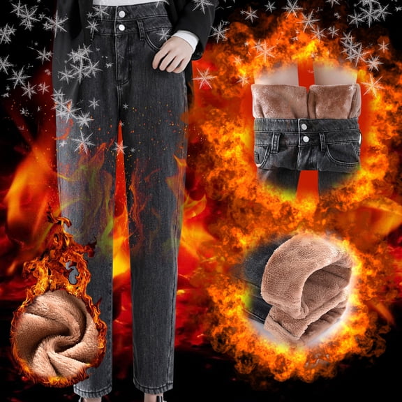 Outfmvch Fleece Lined Womens Pants Wide Leg Baggy Jeans for Women Wide Leg Denim Pants for Women Flare Jeans for Women Wide Leg Jeans High Waisted Jeans Women's Jeans Gray Xs