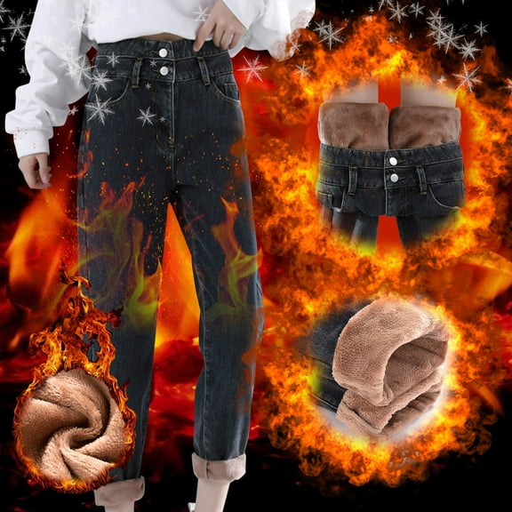 Outfmvch Fleece Lined Womens Pants Wide Leg Baggy Jeans for Women Wide Leg Denim Pants for Women Womens Wide Leg Jeans Vintage Jeans Cropped Jeans for Women Jean Leggings for Women Dark Gray L