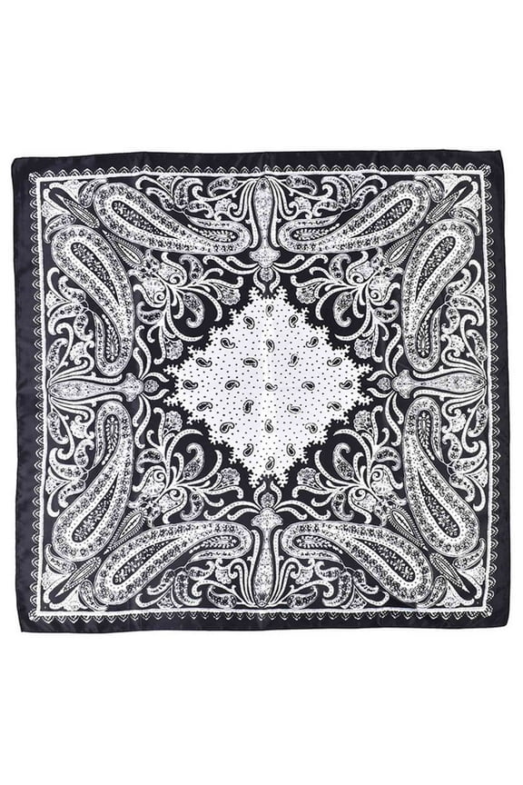 Floral Scarf,Silk Hijab Bandanas Retro Cashew Nut Pattern Printed Large Square Scarf Silk Scarf Headband Hair Bandanas Hair Coverings Black One Size