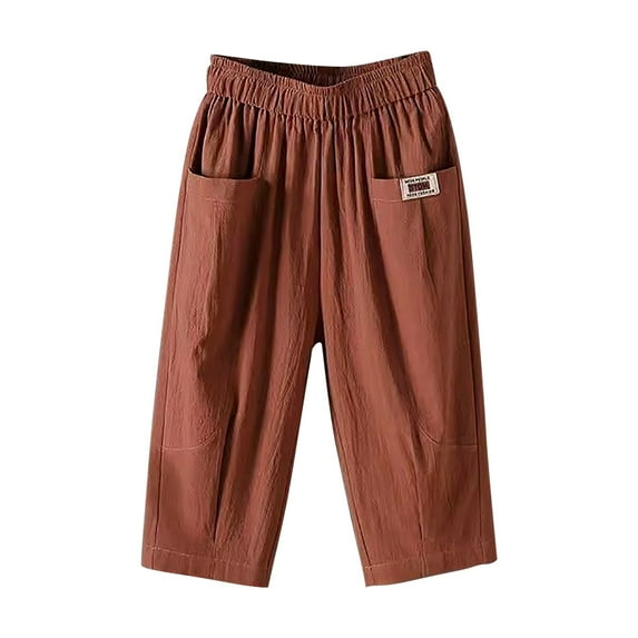 Outfmvch Flowy Pants Capris Drawstring with Pockets Loose Flowy Pants Cotton Linen Pants Elastic Waist Cropped Trouser Drawstring Elastic Waist Cropped Linen Pants Women Gauze Pants Brown M-4XL