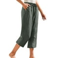 thumbnail image 1 of Outfmvch Flowy Pants Cotton Linen Pants Pull On Elastic Capris Drawstring with Pockets Straight Wide Leg Flowy Pants for Women Petite Women High Waisted Wide Leg Wide Leg Crop Pants Green 1 S-3XL, 1 of 5