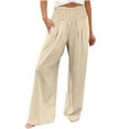 thumbnail image 1 of Outfmvch Flowy Pants for Women Long Lounge Travel Pants Wide Leg Linen Pants Cotton Baggy Boho Casual Gaucho Pant Casual Capri Baggy Wide Leg Flowy Cropped Linen Pants Women Beige S-2XL, 1 of 7
