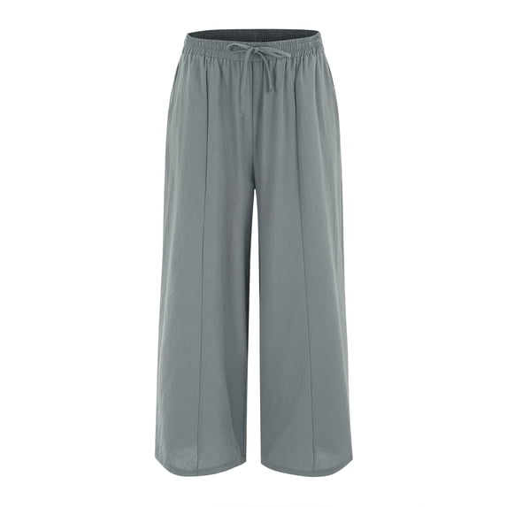 Outfmvch Flowy Pants for Women Loose Fit Summer Pants High Waisted Linen Pants Women Drawstring Pants Women Drawstring Elastic Waist Casual Drawstring Vintage Baggy Beach Trousers Gray S-2XL