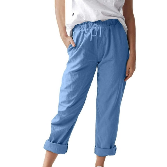 Outfmvch Flowy Pants for Women Trousers with Pockets Loose Pants Barrel Pants Palazzo Pants Beach Travel Beach Clothes Cotton Linen Khaki Pants Casual Elastic Waist Pants for Women Blue 1 3xl