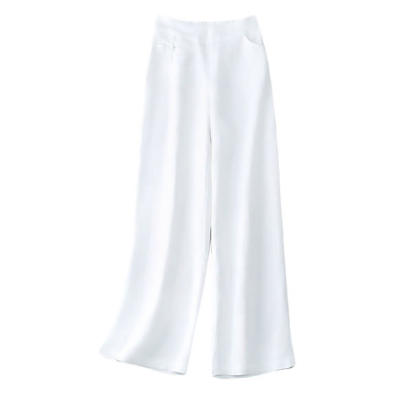 Outfmvch Flowy Pants for Women Women's Culottes Beach Pants for Women Baggy Straight Leg Gaucho Pant Pedal Pushers for Women Patchwork Elastic Waist Pants High Waisted Linen Pants Women White M-3XL