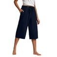 thumbnail image 1 of Outfmvch Flowy Pants Yoga Capris with Pockets Gauchos for Women Pull On Elastic Flowy Pants for Women Petite Beach Pant Palazzo Pants Cropped Lounge Trousers Wide Leg Crop Pants Navy S-5XL, 1 of 6
