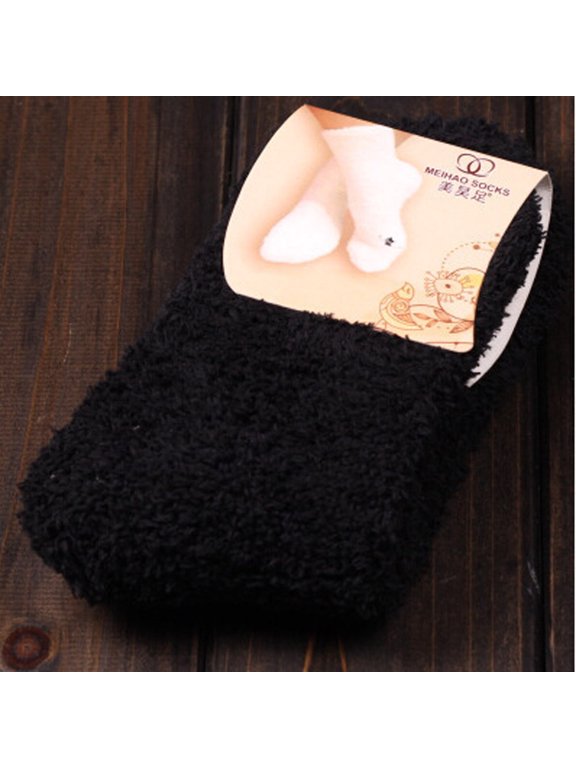 Fluffy Socks,Knee High Socks,Ski Socks,Home Women Girls Soft Bed Floor Socks Fluffy Warm Winter Pure Color ,Thigh High Stockings,Crew Socks Black One Size