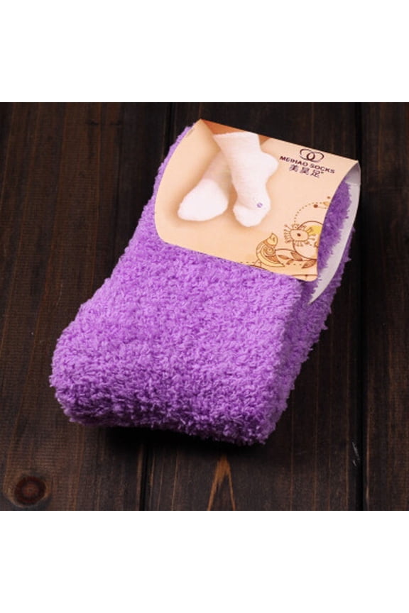 Funny Socks,Slipper Socks,Ankle Socks,Home Women Girls Soft Bed Floor Socks Fluffy Warm Winter Pure Color ,Fuzzy Socks for Women,Wool Socks Purple One Size