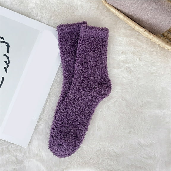 Outfmvch Fuzzy Socks Grips Thick Cabin Fuzzy Fluffy Warm Cozy Slipper Socks for Men - Soft Comfy Fleece Sleep Socks Warm Fuzzy Socks for Women Dark Purple One Size