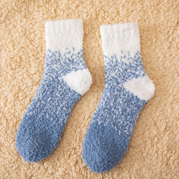 Outfmvch Fuzzy Socks for Women Non Slip Grips Cabin Thermal Fuzzy Socks with Grips Plush Sleep Cozy Winter Soft Hospital Fluffy Socks Gifts for Womens Mens Gifts Blue One Size