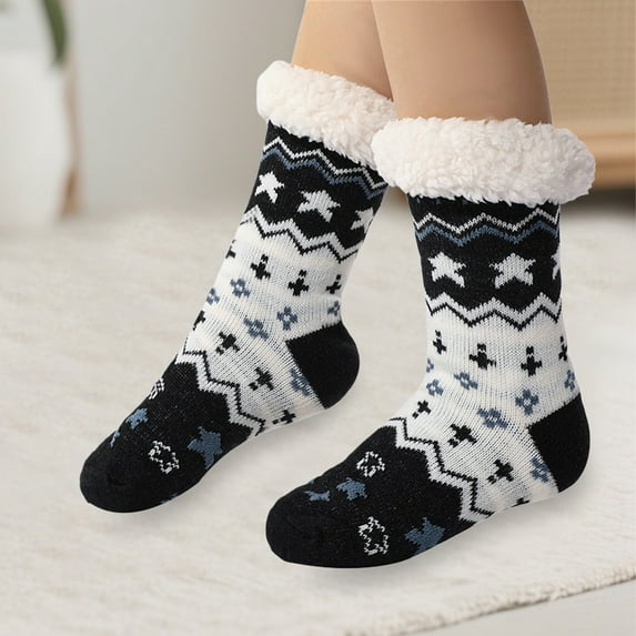 Outfmvch Fuzzy Socks for Women Non Slip Thickened Fleece Womens Slipper Socks Winter Warm Fleece Lined Socks Cozy Soft Thick Fuzzy Non Slip Indoor Christmas Socks Black 3 One Size