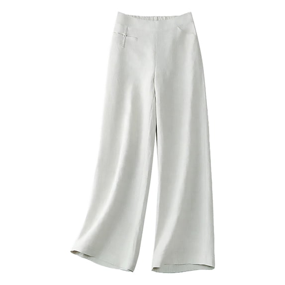 Outfmvch Gauze Pants Cropped Linen Pants Women Long Lounge Travel Pants Pedal Pushers for Women Wide Leg Linen Pants Gaucho Pant Baggy Straight Leg Flowy Lounge Trousers Beach Pants Beige M-3XL