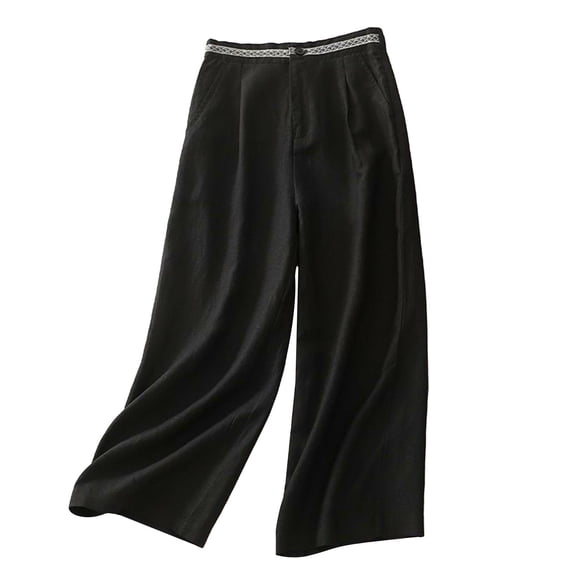 Outfmvch Gauze Pants Flowy Wide Leg Drawstring High Waist Drawstring Pants Women Wide Leg Linen Pants Beach Pants for Women Trousers with Pockets High Waisted Linen Pants Women Black M-3XL