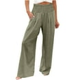 thumbnail image 1 of Outfmvch Gauze Pants Long Lounge Travel Pants Flowy Wide Leg Drawstring High Waist Gaucho Pant Cropped Linen Pants Women Baggy Linen Wide Leg Long Lounge Pant Drawstring Pants Women Army Green S-2XL, 1 of 7