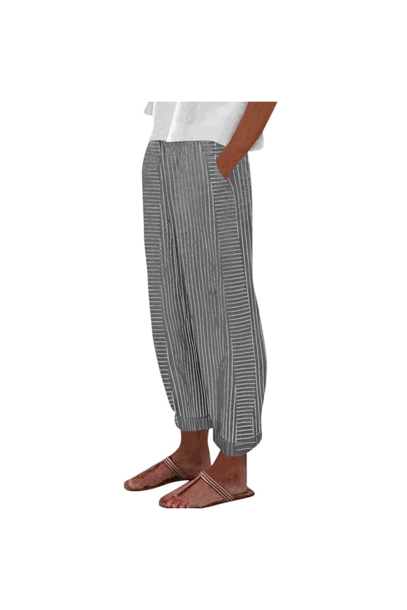 Gauze Pants Women Striped Pants Women Womens Linen Pants Gaucho Pants for Women Fashion Wide Leg Stripe Summer Beach Vacation Striped Linen Pants Women Baggy Sweatpants Black XS-3XL