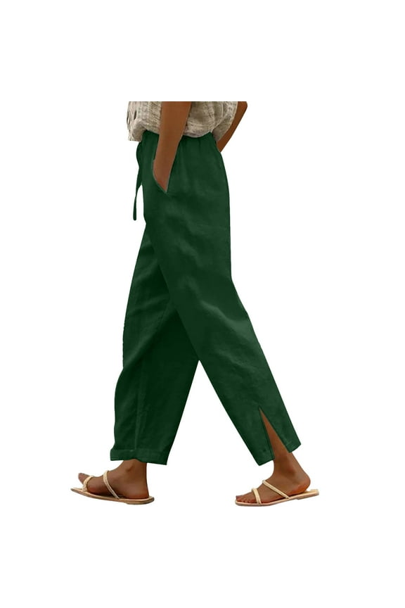 Gauze Pants Women Womens Flowy Pants Pull On for Women Palazzo Loose Pedal Pushers for Women Textured Tie Front Wide Leg Side Slit Ankle Pants Straight Leg Side Slits Army Green 1 S-5XL