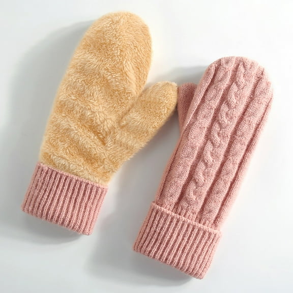 Outfmvch Gloves for Cold Weather Mittens for Women Lined Cold Weather Chunky Cable Knit Mitten Women Gloves for Cold Weather Pink 2 One Size