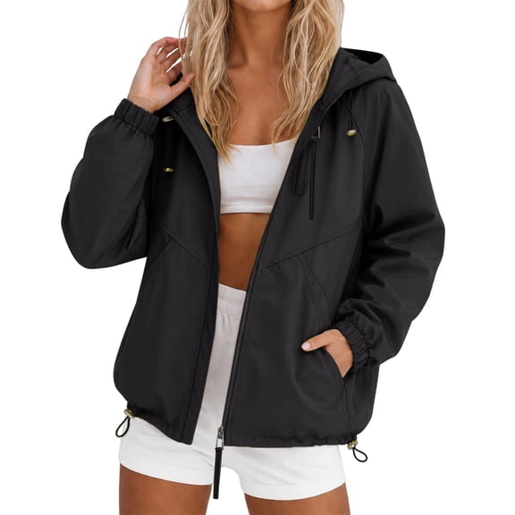 Outfmvch Golf Rain Jacket Wind Breaker Jacket Womens Windbreaker Jacket Women Women's Softshell Jacket Long Sleeve Hooded Hiking Jacket Women Rain Jacket Women Thin Jacket Women Black XL