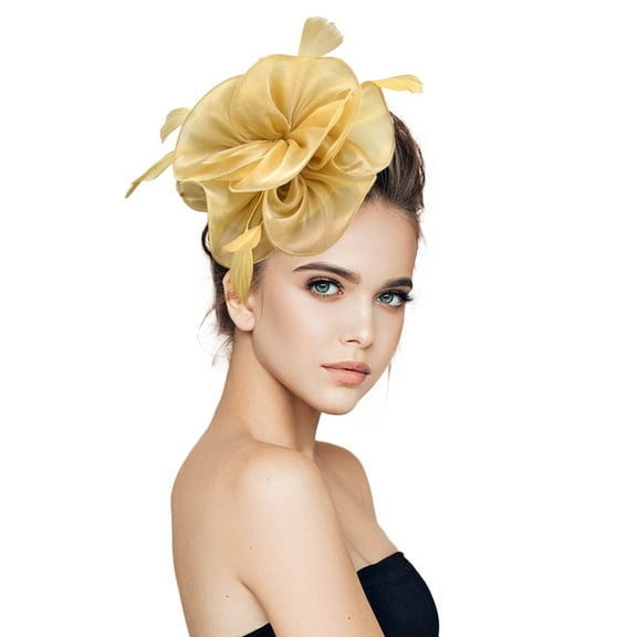 Outfmvch Hair Accessories For Women Hair Clips Hats For Women Fascinators Womens Pillbox Flower Hat For Tea Party Cocktail Ball Wedding Church Hair Accessories Gold One Size