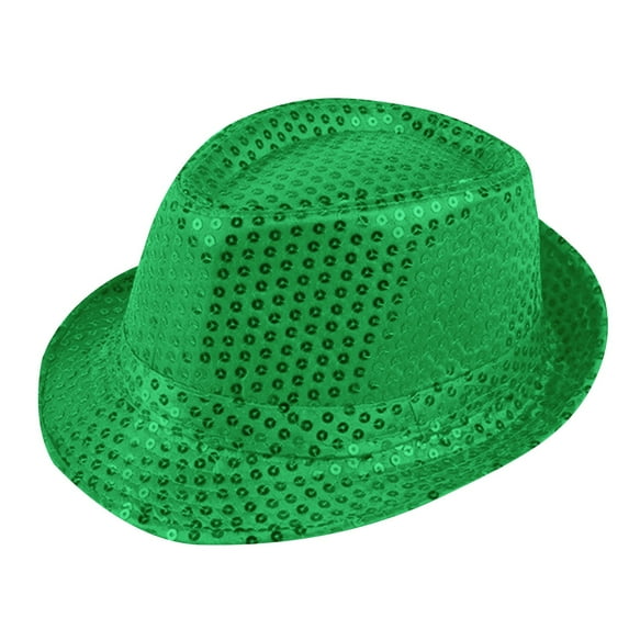 Outfmvch Hat Glitter Solid Color Dance Jazz Hat Western Retro Disco Cap Unisex Costume Cap for Women Men Party Supplies Green One Size