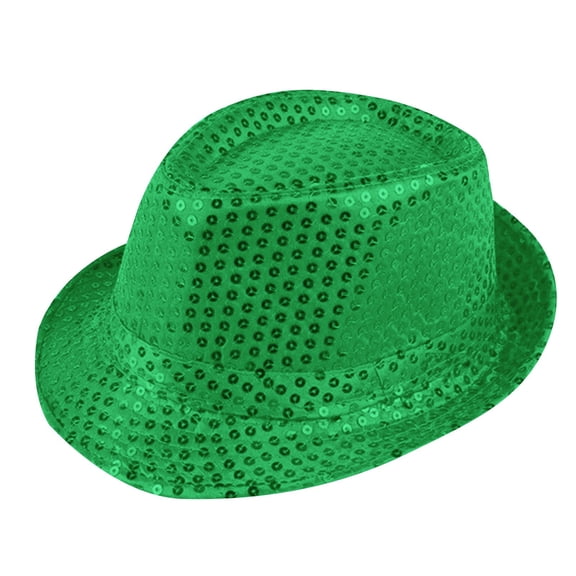Outfmvch Hat Glitter Solid Color Dance Jazz Hat Western Retro Disco Cap Unisex Costume Cap for Women Men Party Supplies Green One Size